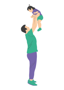 Papa portant son enfant en l'air dans ses bras